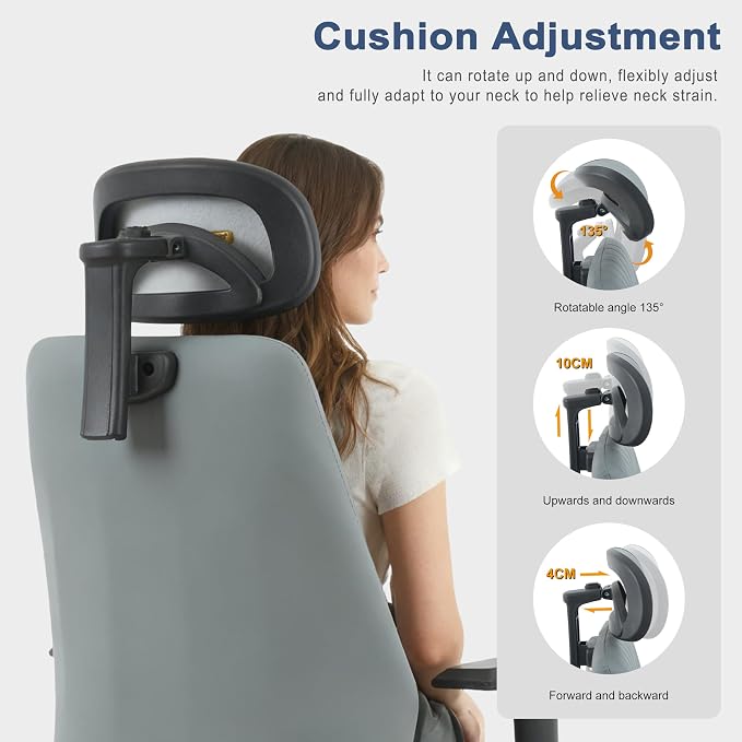 Symino Office Chair Ergonomic with 109° Rocking Function, Premium PU Leather, Integrated Lumbar Support, Adjustable Headrest & Armrests, Swivel Desk Chair - Image 8