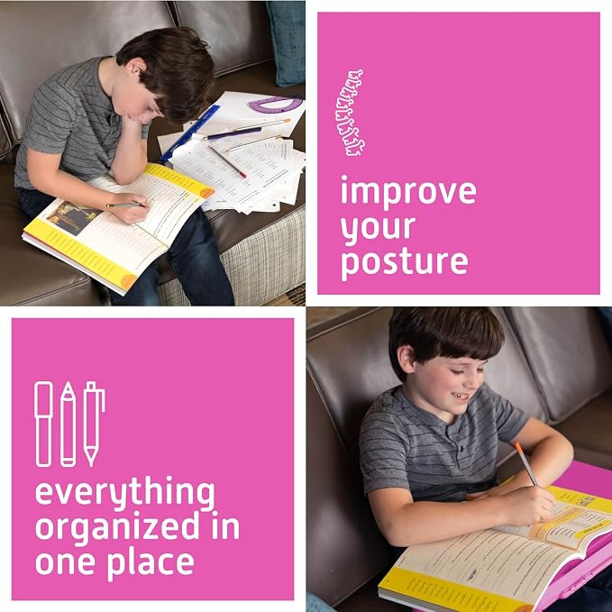MAVOCRAFT Foldable Kids Lap Tray with Storage - Portable Lap Desk Kids & Adults - Kids Lap Desk for Breakfast in Bed, Serving Tray, Car Desk & Gaming (Pink) - Image 4