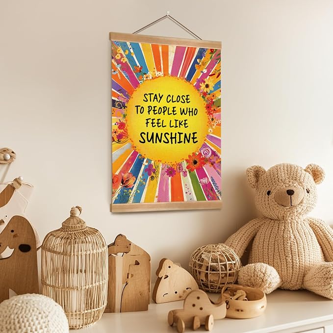 ZTGDA Inspirational Wall Art Posters,Sunshine Quote Canvas Print with Wooden Hanger,Rainbow Floral Boho Wall Decor,Positive Poster for Office,Teen Girls Room,Classroom,Nursery 12x16inch - Image 5
