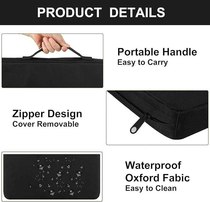 Stadium Seat Cushions 2-Pack 3-Pack, Portable Bleacher Cushions, Waterproof Oxford Fabric, Zipper Design, (Black, 2-Pack) - Image 4