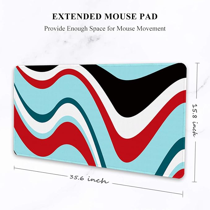 Auhoahsil Large Mouse Pad, Full Desk XXL Extended Gaming Mouse Pad 35" X 15", Waterproof Desk Mat w/Stitched Edge, Non-Slip Laptop Computer Keyboard Mousepad for Office & Home, Colorful Marble Design - Image 2