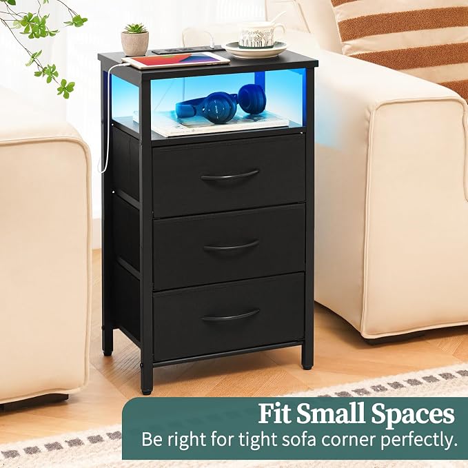 Yoobure Night Stand with Charging Station, LED White Nightstand for Dorm - Image 7
