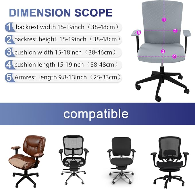 Tallew 4 Pcs Office Chair Covers Set Computer Universal Protective Stretchable Chair Seat Covers Desk Armrest Slipcovers Pads Office Cushion Backrest for Rotating(Quilted Silver Gray) - Image 3