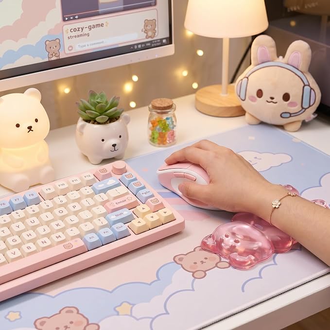 Gel Wrist Rest for Keyboard and Mouse Transparent Pink Bear Elbow Pad Cushion Ergonomic Cute Clear Cool Mouse Wrist Pad Silicone Non-Slip Support for Computer Gaming Home Office Women Hand Pillow - Image 5