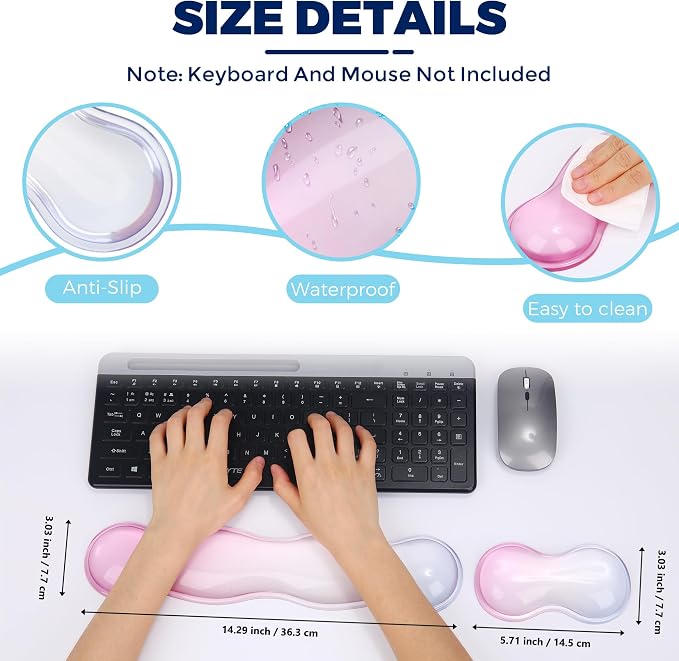 Gel Wrist Rest for Keyboard and Mouse, Wrist Rest for Keyboard, Mouse Wrist Support, Pain Relief, Cool Touch, Non-Skid, Keyboard and Mouse Wrist pad Set - Image 4