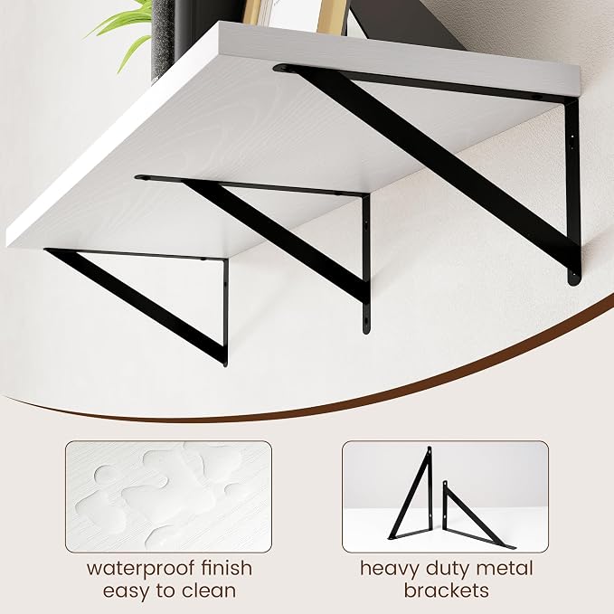Axeman Floating Shelves for Wall White - 36 Inch Wide x 12 Inch Deep Wall Shelves Set of 2 - White Deep Wood Floating Shelves for Living Room Bedroom Laundry Room - Image 5