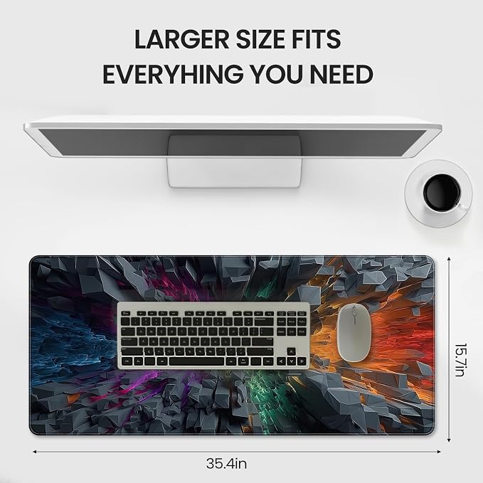 Large Gaming Mouse Pad, Colorful 3D Explosion Pattern, 35.4 x 15.7 Inches, Non-Slip Base, Waterproof, XXL Desk Mat - Image 6