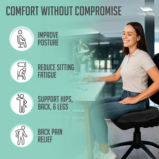 Cushy Tushy Premium Slim Foldable Travel Seat Cushion - for Relief of Lower Back, Sciatic, Butt and Tailbone Pain - for Home & Office Use, Perfect for Travel or Driving - Slim Coccyx Cushion - Black - Image 5
