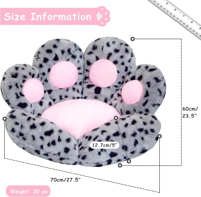 DOBUONO Cat Paw Cushion Kawaii Office Chair Cushion Comfy Plush Gaming Chair Cushion Kawaii Seat Cushion for Girl, Cute Gaming Accessories Room Bedroom Decorate 28"x 24" (Leopard Print) - Image 3