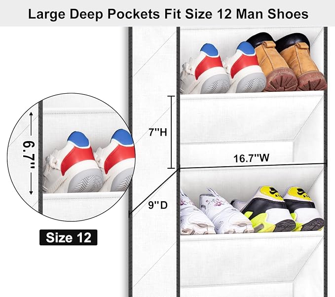 SLEEPING LAMB Over The Door Shoe Organizer for Closet with Large Deep Pockets, Narrow Shoe Rack for Door Hanging Boots Storage, White - Image 3