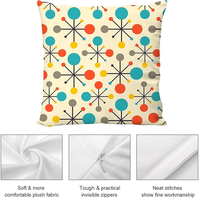 Mid Century Modern Atomic Throw Pillows Covers 18"x18" Set of 2, Retro Decorative Pillow Cases for Couch Sofa Living Room,Yellow Cushion Covers - Image 6