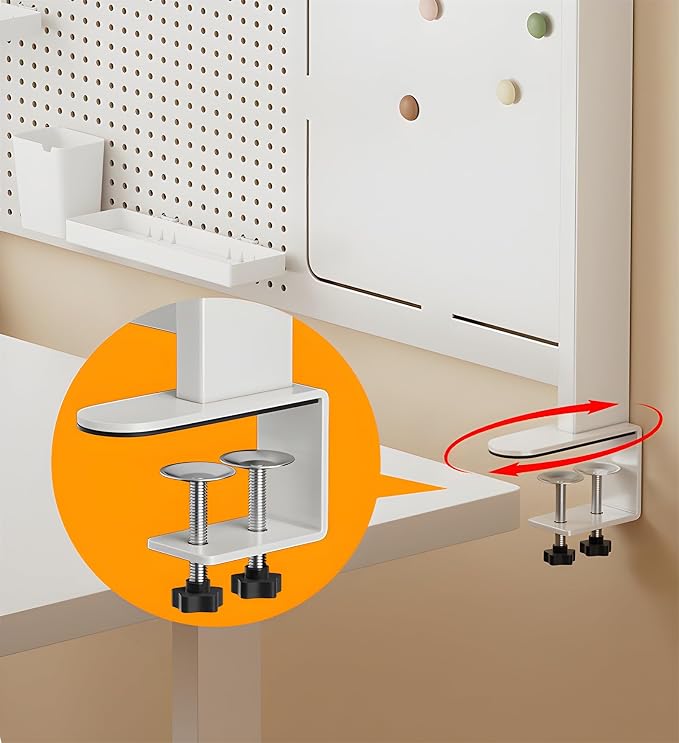 Clamp On Desk Pegboard,Gaming Pegboard,Desk Pegboard,Clamp On Desk Organizer Shelf,Overhead Desk Shelf,Desk Privacy Panel for Office,Includes 15 Accessories for Home Desk Organization(white)(23.6in) - Image 7