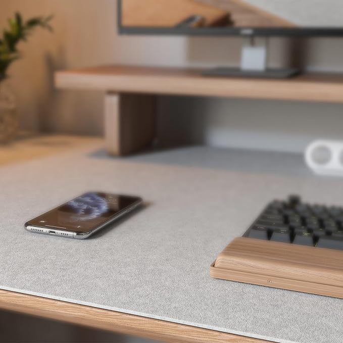 DAWNTREES Large Felt Desk Mat, 47.2"x 23.6", Desk Pad for Office and Home | Non-Slip 120x60cm Full Table Mouse Pad, Keyboard Mat for Desk, Desktop Protection (Light Gray) - Image 4