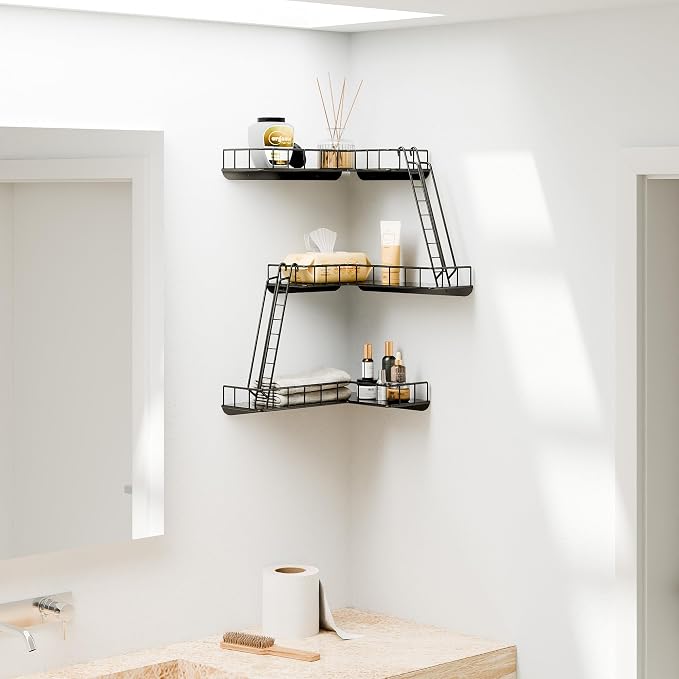 Fire Escape Wall Shelf - Modern City Style 3-Tier Corner Wall Shelves, Easy to Install Metal Ladder Shelf for Figures, New York Decorative Shelves for Bathroom, Living Room & Home Decor,Black - Image 6