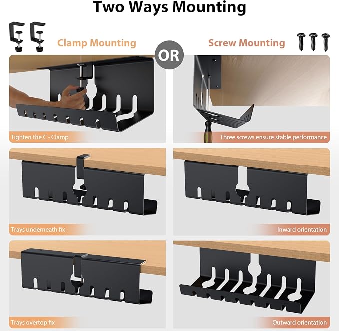 Syeeiex Under Desk Cable Management Tray, Cord Management, Black, 17inch - Image 2