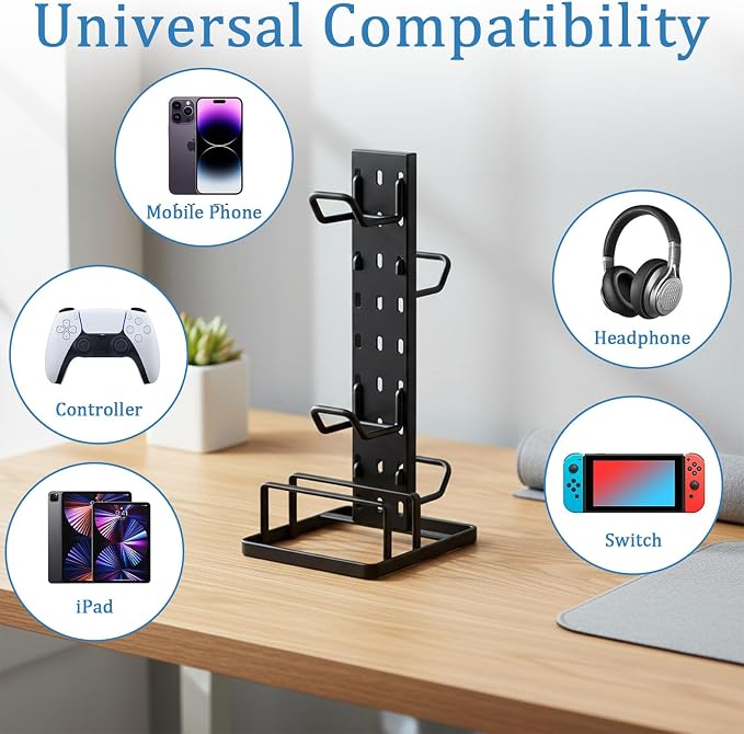 Headphone Stand with Controller Holder for Desk, Detachable Gaming Headset Organizer with Adjustable Hooks, Vertical Earphone Hanger for Game Controller, Phone, Desktop Accessories - Image 7