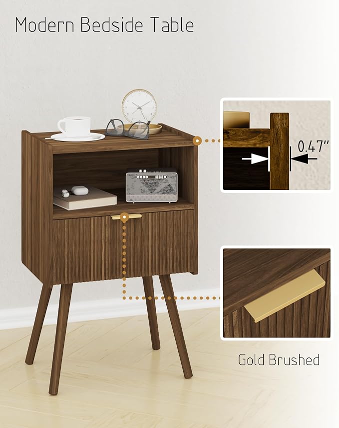 JOONEE Nightstand,Modern Bedside Table with Storage Drawer and Open Wood Shelf, for Living Room, Bedroom and Small Spaces, Accent Night Stand with Solid Wood Legs, Easy Assembly,Walnut Brown - Image 6