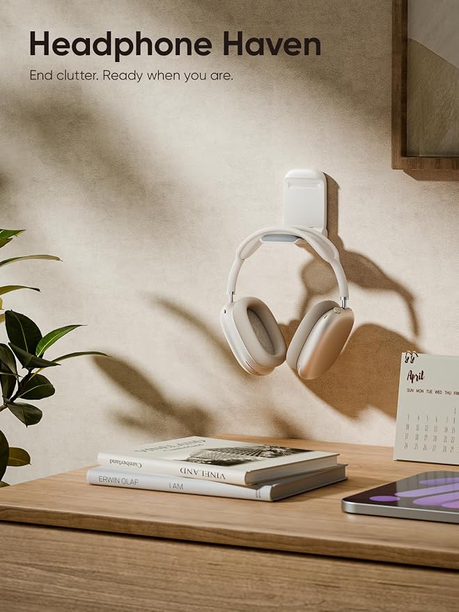 MAMUVIMO Headphone Stand, Headset Stand Foldable ＆ Sticky, Headphone Holder Hook Mount with Non-Slip Silicone, Adhesive Earphone Desk Hanger Clip Space-Saving for Airpods Max, All Earphones- Starlight - Image 5