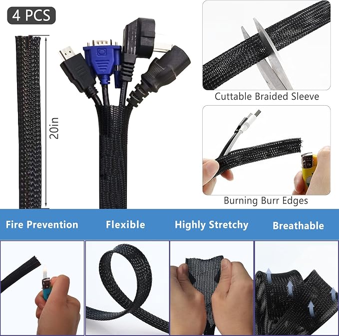ELII 302PCS Cable Management Kit 4 Cable Sleeve,45Cable Clips - Image 3