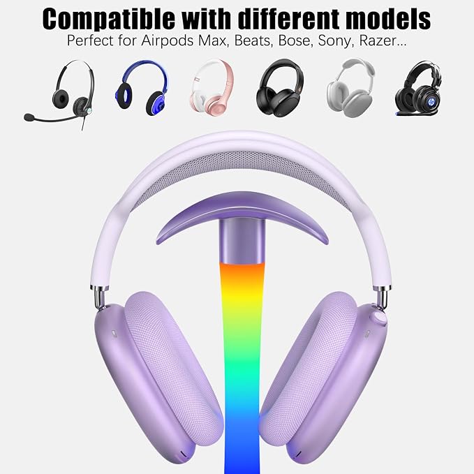 Headphone Stand with Wireless Charger,Gaming Headset stand with RGB Light,For Airpod Max Stand Compatible with Airpod Pro/3/2,For iPhone 17/16/15/14/13/12/11,Gifts for Gamers & Music Lover (Purple) - Image 3