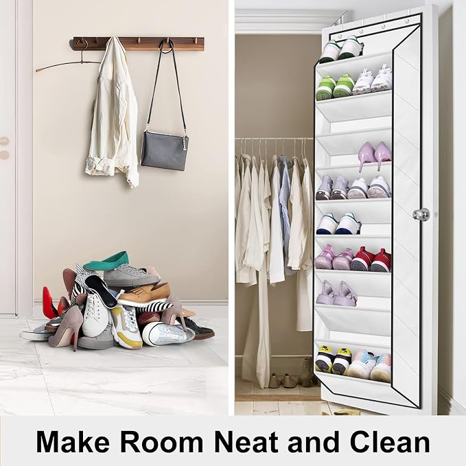 SLEEPING LAMB Over The Door Shoe Organizer for Closet with Large Deep Pockets, Narrow Shoe Rack for Door Hanging Boots Storage, White - Image 6
