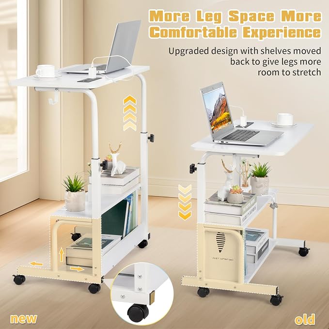 Karl home 31.5" Portable Rolling C-Shaped Computer Desk on Wheels, White - Image 4
