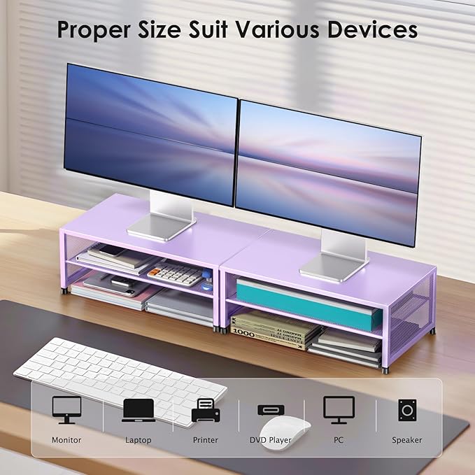 ECOLOVI 2-Tier Computer Monitor Stand Riser, Printer & Laptop Stand, Office Desk Accessories, Workspace Desk Organizer for Home Office Supplies, Purple - Image 4