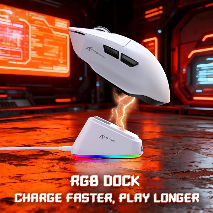 ATTACK SHARK V6 65g Wireless Gaming Mouse with RGB Magnetic Charging Dock, BT/2.4G Wireless/Wired Mouse 1K Polling, PixArt PAW3311 Sensor, 25K DPI, Programmable Gamer Mice for PC/Win/Mac (White) - Image 4