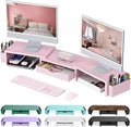 gianotter Dual Monitor Stand Riser With Drawer and 2 Pen Holders | Computer Monitor Stand Desk Organizer and Accessories Desk Shelf for Top of Desk (Pink) by gianotter