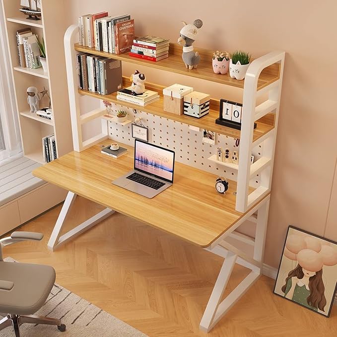 Pegboard Wall Organizer Panels.Computer Desk with Shelves & Pegboard – Stylish Home Office Desk, Easy Assembly for Students & Professionals, Space-Saving Workstation with Storage Solutions - Image 4