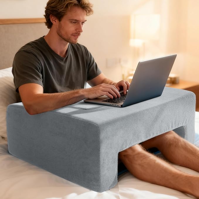 Reading Pillow for Gaming Lap Desk Pillow for Laptop with Cup Holder Pocket Foldable Memory Foam Bed Desk for Reading Working Crocheting Gaming Arm Rest on Bed/Sofa/Floor/Couch/Car(grey foldable) by VERASCOT