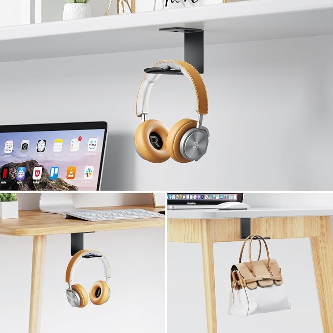 Aluminum Headphone Hanger, Under Desk Adhesive Mount, 10 lb Capacity - Image 4