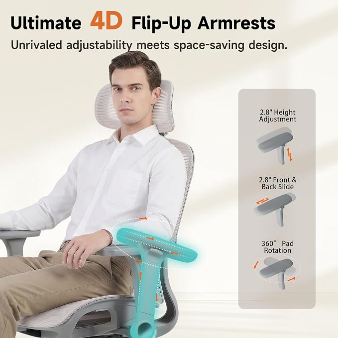 Korser Ergonomic Mesh Office Chair with Footrest, Big and Tall Desk Chair with 4D Flip-Up Arms, Auto-Tracking Lumbar Support, 3D Headrest, High Back Computer Gaming Chair for Home Office, Pink - Image 4