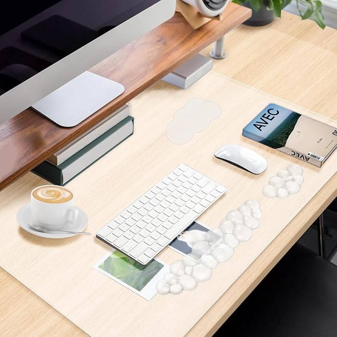 Gel Cloud Keyboard and Mouse Wrist Rest Set Cloud Silicone Clear Mouse Pad with Wrist Rest Extended Frosted Desk Mat Pad Acrylic Coaster Ergonomic Cute Wrist Pad for Computer Keyboard and Mouse 4PCS - Image 7