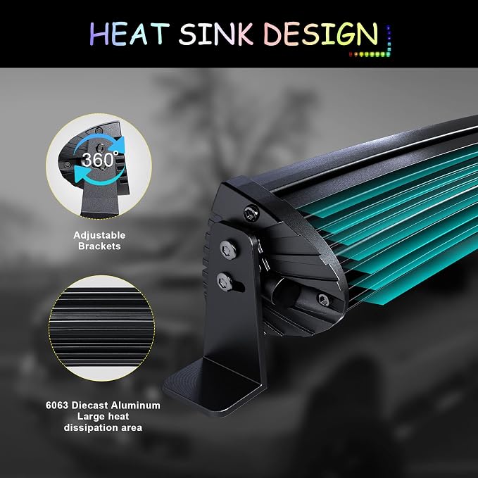 22" Curved RGB LED Light Bar 2X 4 Flood LED Pods Offroad Driving - Image 6