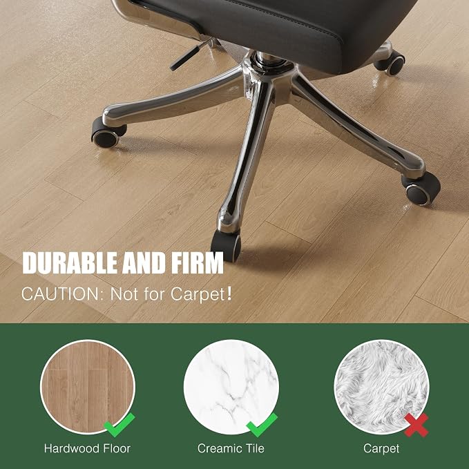 0.08" Thicker Chair Mat for Hard Floors, tixpol 48" x 60" Office Chair Mat for Hardwood Floors, Non-Slip Hard Floor Protector Desk Mat for Home, Vinyl Floor Mat for Kids, Pets - Not for Carpet (Clear) - Image 3