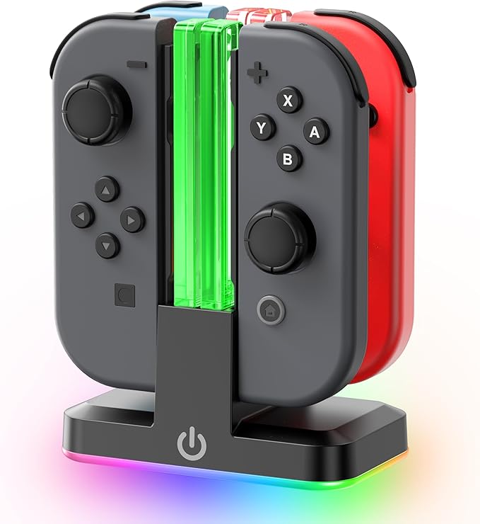 Switch Joycon Charger for SW 1 Model with 9 RGB Light Modes, Switch Controller Charger Stand with LED Indicators, SW Charging Dock Station for 4 Joycon Charging by Rysker