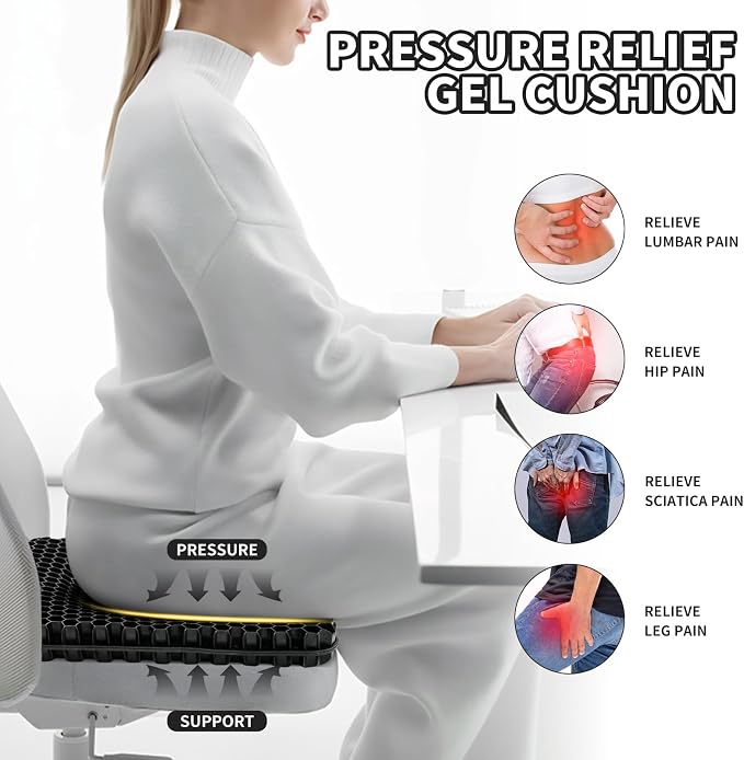 Gel Seat Cushion for Long Sitting - 16.5" x 14.5" x 2.4" (Extra Thick＆Soft) | Zero Gel Cushions for Pressure Relief, Honeycomb Gel Seat Cushion, Ergonomic Silicone Seat Cushion for People Over 180 lbs - Image 3