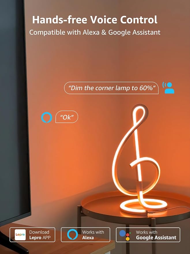 Lepro TB2 AI Smart Table Lamp, RGB+IC Modern Treble Clef Spiral Desk Light - Image 5