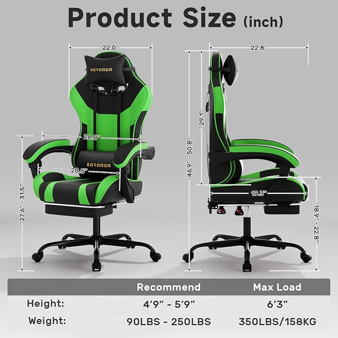Ergonomic Gaming Chair,A Versatile 3-in-1 Video Game Chair for Work, Study, and Gaming,Features an Adjustable Backrest, Footrest, and Linked Armrests Office Chair for Adults,Blackgreen - Image 2