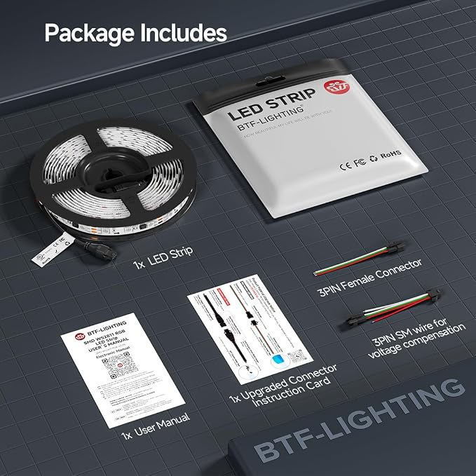 BTF-LIGHTING WS2811 Addressable RGB LED Strip 16.4FT 300LED DC12V IP30 - Image 9