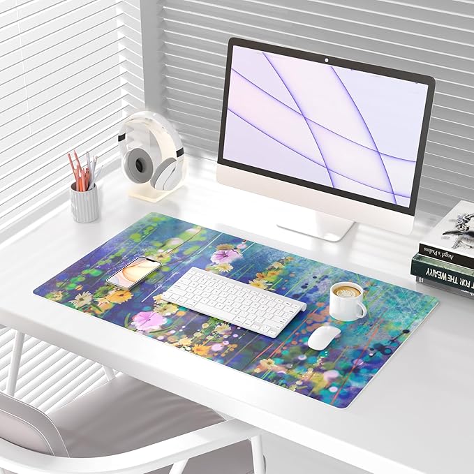 QiyI PU Leather Large Mouse Pad, Office Decor, 31.5" x 15.7", Ivy Flowers | Desk Décor Accessories, Extended Size, Waterproof & Easy to Clean, Smooth Surface, Non Slip Desk Organization - Image 2