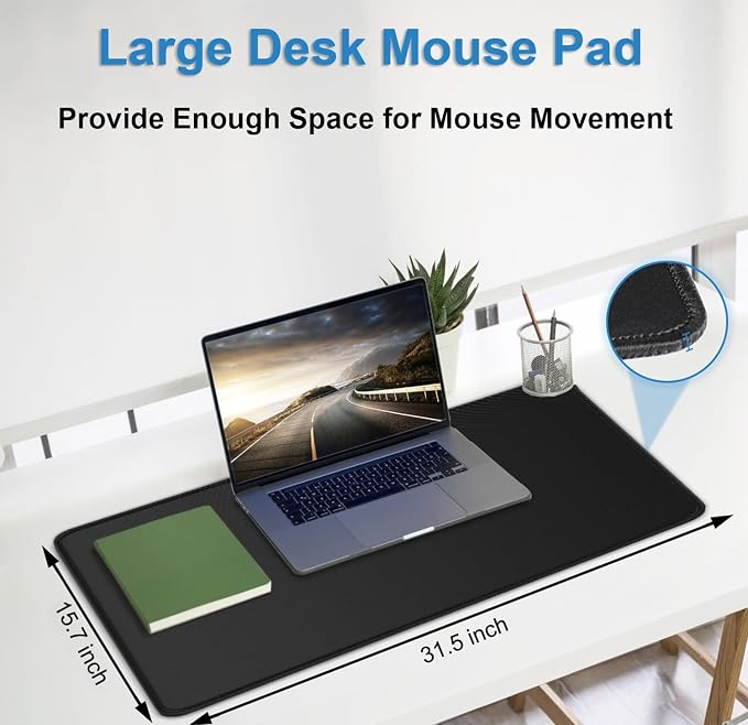 Large Gaming Mouse pad, 31.5x15.7 in Extended Desk Pad with Stitched Edges | Mousepad, Premium Microfiber Cloth Surface Waterproof Non-Slip Stable Rubber Base Keyboard Mat for Office Home Gaming, Black - Image 5
