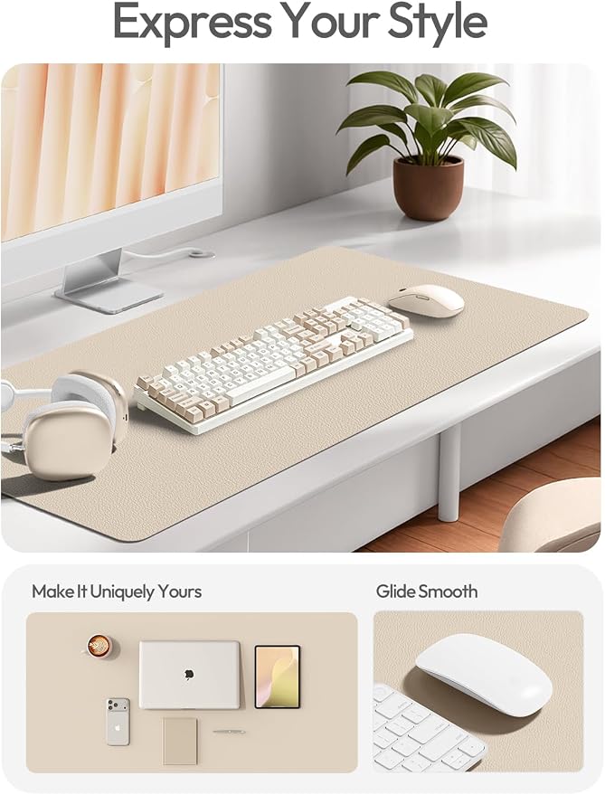 YSAGi Leather Desk Protector, Office Mat, Large Mouse Mat, Non-Slip PU Leather Blotter, Laptop Desk Mat, Waterproof Writing Pad for Office and Home(Eeggshell, 42" x 17.2") - Image 2