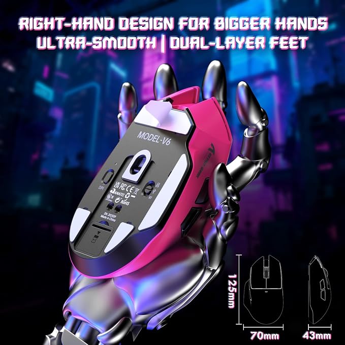 ATTACK SHARK V6 65g Superlight Wireless Gaming Mouse with RGB Magnetic Charging Dock,BT/2.4GHz Wireless/Wired Mouse 1K Polling,PixArt PAW3311 Sensor,25K DPI,Office Gamer Mice for PC/Win/Mac(Rose) - Image 9