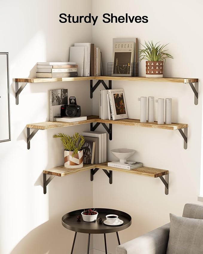 Amada Solid Paulownia Wood Wall Shelves, Large Size, 6 Pcs, Natural Wood - Image 2