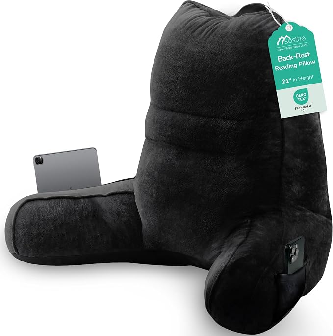 Sasttie Reading Pillow for Bed, Back Pillow for Sitting Up, Black by SASTTIE