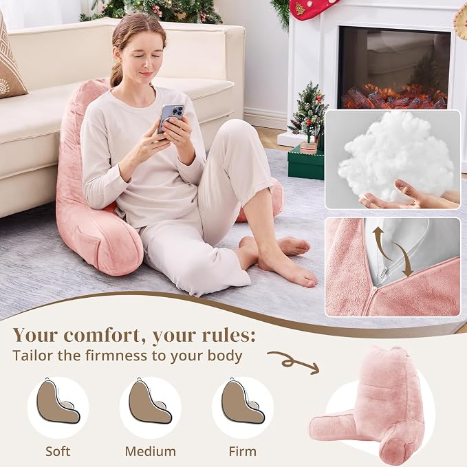 Sasttie Reading Pillow for Bed, Back Pillow for Sitting Up, Peach Pink - Image 3