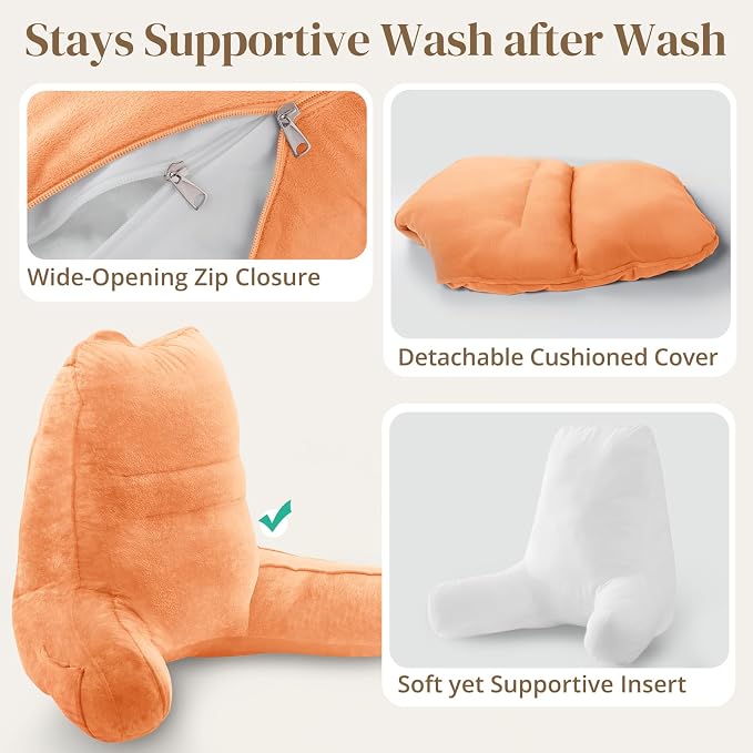 Sasttie Reading Pillow for Bed, Back Pillow for Sitting Up, Orange - Image 6