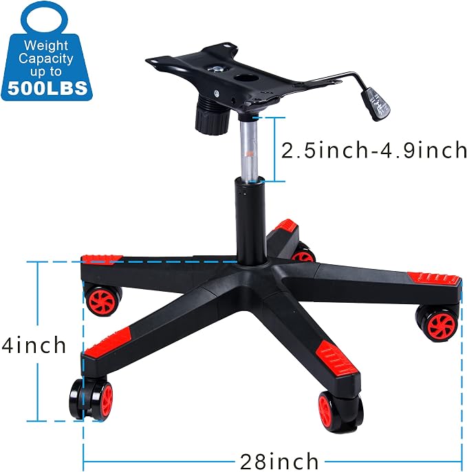 Frassie 28" Gaming Chair Base Replacement Set with Plate, Cylinder, Wheels | Heavy Duty Nylon Gamer Chair Base Replace Kit with 5 Casters Red - Image 3